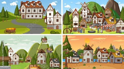Set of different scene medieval