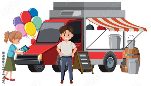People standing by food truck