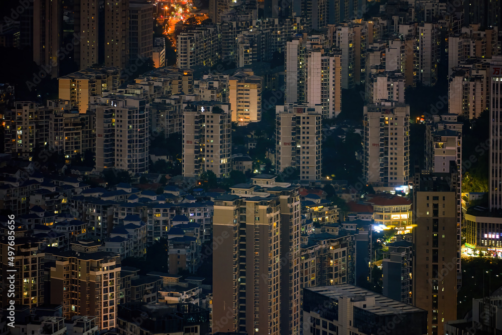 Overhead view of urban residential buildings and villas in Nanning, Guangxi, China