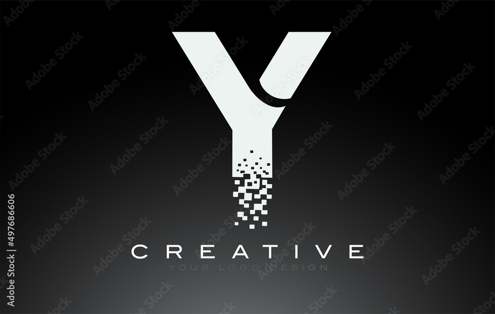 Y Initial Letter Logo Design with Digital Pixels in Black and White Colors. Y Initial Letter Logo Design with Digital Pixels in Black and White Colors.