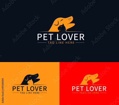 Pet Lover Care Creative Minimal Vector Logo Design, Animal Dog And Cat Design.