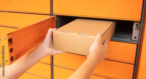 Obraz na plátně Parcels pick up point, contactless self-service post terminal