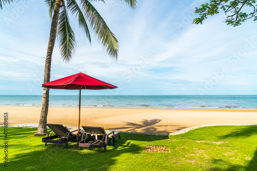 Umbrella and chair  with sea ocean view in hotel resort