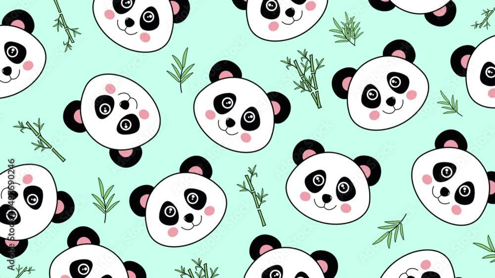 A cute panda bears and bamboo animated pattern design. Bear motional texture panda polar bear bamboo repeated wallpaper background cartoon face character pastel gree color background Animals animation A cute panda bears and bamboo animated pattern design. Bear motional texture panda polar bear bamboo repeated wallpaper background cartoon face character pastel gree color background Animals animation