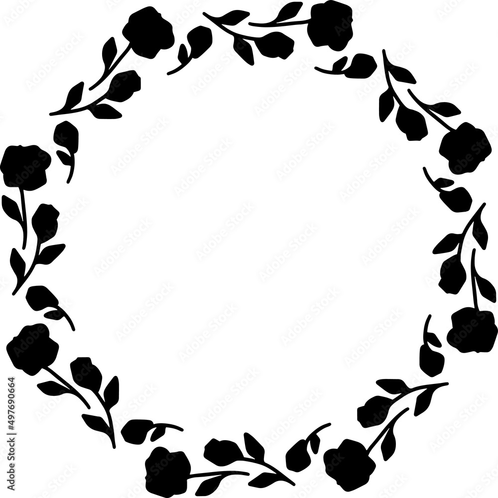 Vector hand drawn spring wreath isolated on white background. Silhouette circle of leaves. Doodle style. Floral monogram frame. Vector hand drawn spring wreath isolated on white background. Silhouette circle of leaves. Doodle style. Floral monogram frame.