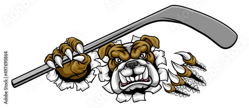 Bulldog Ice Hockey Player Animal Sports Mascot
