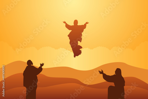 Canvastavla Biblical flat vector illustration, The ascension of Jesus