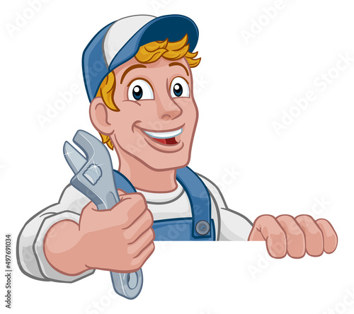 Mechanic Plumber Wrench Spanner Cartoon Handyman