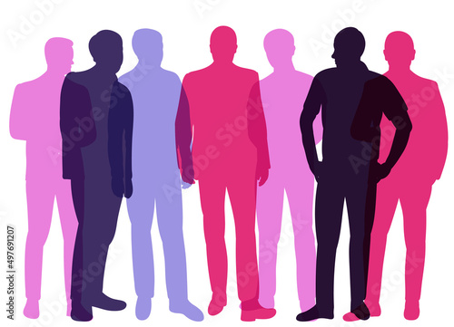 crowd of people colorful silhouette, isolated on white background vector