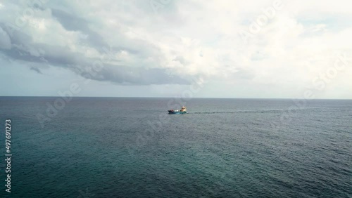 Aerial view of a ferry sailing the Indian Ocean