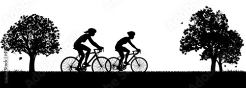 Silhouette Cyclist People On Bicycle Bikes In Park