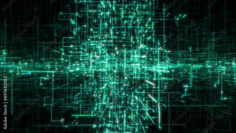 Abstract and flickering rectangle pattern floats and moves toward viewer then fades to black Abstract and flickering rectangle pattern floats and moves toward viewer then fades to black