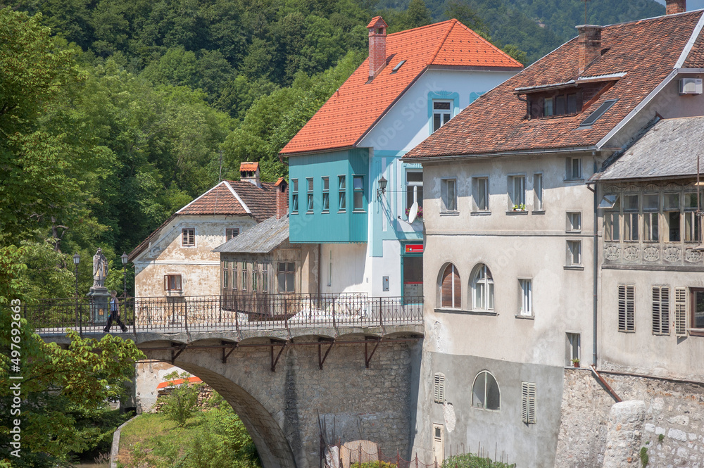 Skofia Loka. Slovenia. Il fiume Selca Sora e il ponte dei Cappuccini
