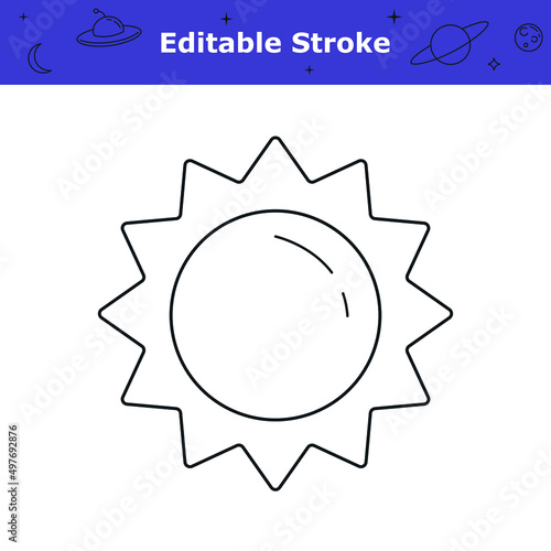 Sun icon with editable stroke. Sunny weather simple symbol isolated on white background. Planetary object. Astronomy, space theme pictogram