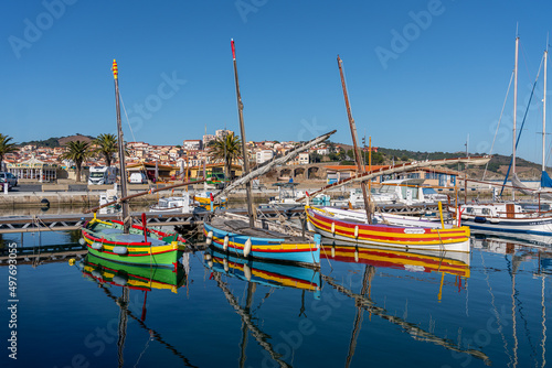 Traditional Catalan fishing boats in the port of Banyuls-sur-Mer in southern France photo