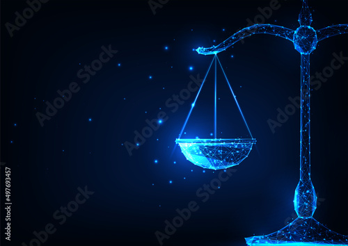 Futuristic measurement, decision making concept with glowing low polygonal macro scales 
