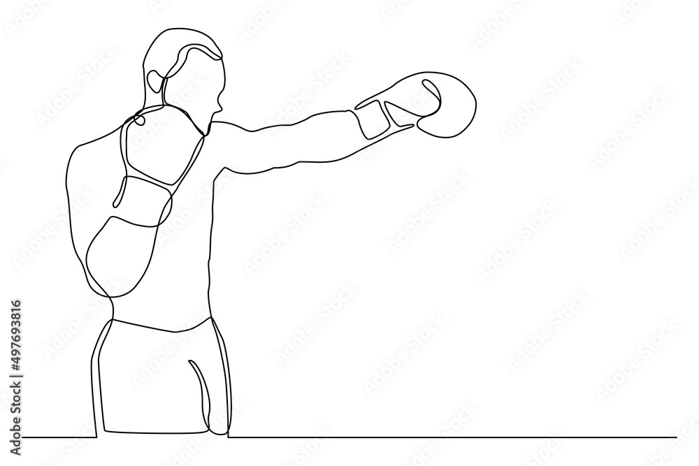 Continuous single line drawing of sporty boxer man punching use gloves vector illustration Continuous single line drawing of sporty boxer man punching use gloves vector illustration