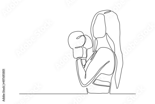 Continuous single line drawing of sporty boxer woman punching use gloves vector illustration
