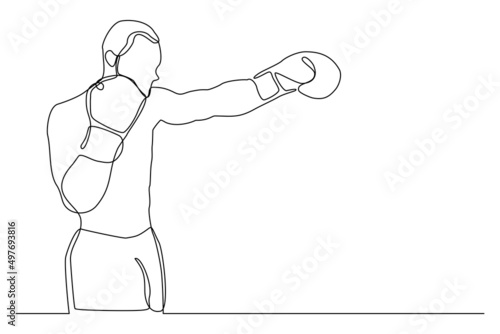 Continuous single line drawing of sporty boxer man punching use gloves vector illustration