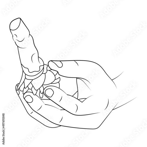 Wasabi root in hand sketch illustration.