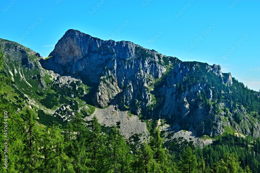 Austrian Alps - view from the Frauenkarlift cable car near Spital am Pyhrn in Totes Gebirge