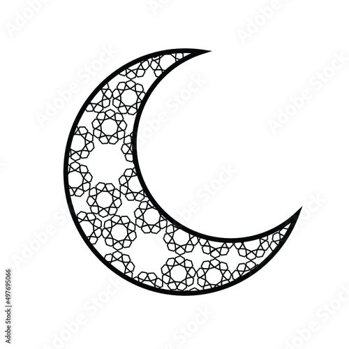 Vector Decorative Black and White  Moon Abstract with Oriental Arabic Islamic Ornaments. Ramadan Kareem and Happy Eid Design Element with Islamic Decorative Pattern Isolated on white. Ramadan Kareem.