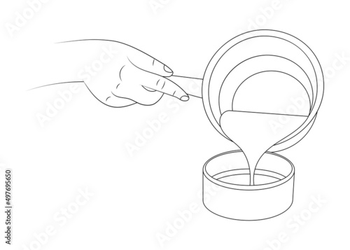 Pouring sauce into a bowl sketch illustration.