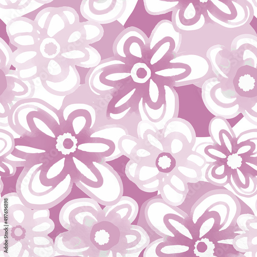 seamless doodle monochrome flower pattern background , greeting card