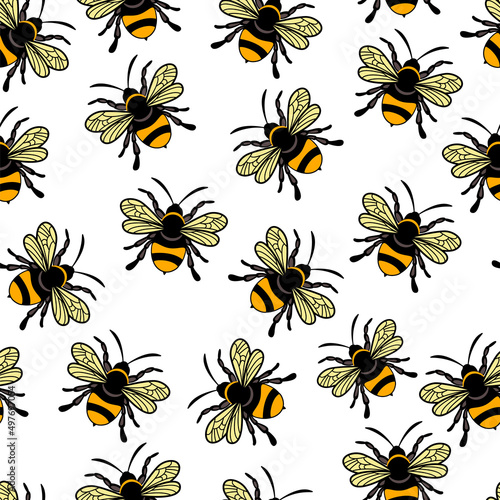 Vector seamless pattern with honey bee. For printing on fabrics, paper, textiles, decorative pillows.