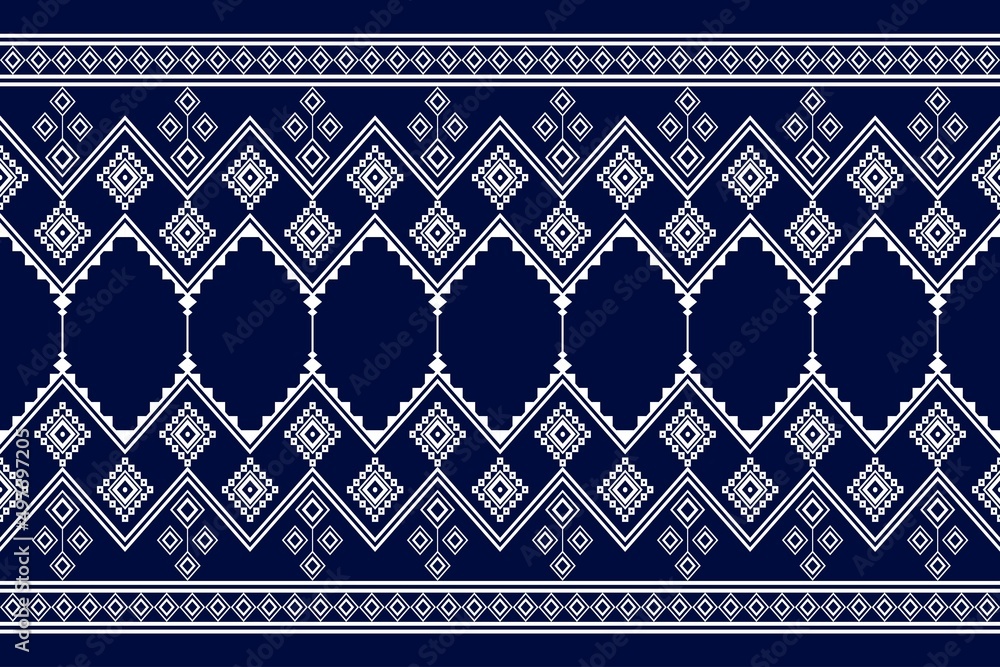 Geometric ethnic oriental seamless pattern traditional Design for background,carpet,wallpaper.clothing,wrapping,Batik fabric,Aztec,Vector illustration.embroidery style - Sadu, sadou, sadow or sado - obrazy, fototapety, plakaty 