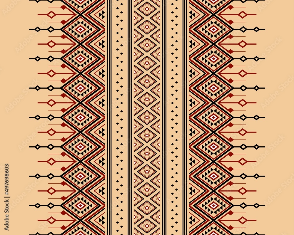 Geometric ethnic oriental seamless pattern traditional Design for background,carpet,wallpaper.clothing,wrapping,Batik fabric,Aztec,Vector illustration.embroidery style - Sadu, sadou, sadow or sado - obrazy, fototapety, plakaty 