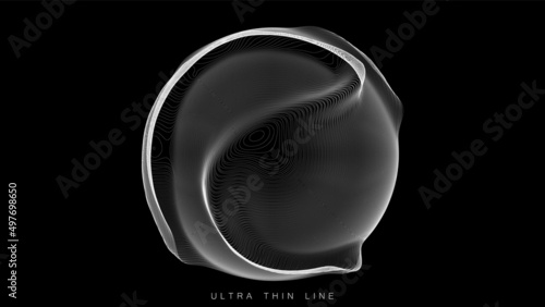 Ultra thin line fluid geometry. Dynamic vector distorted spheres.