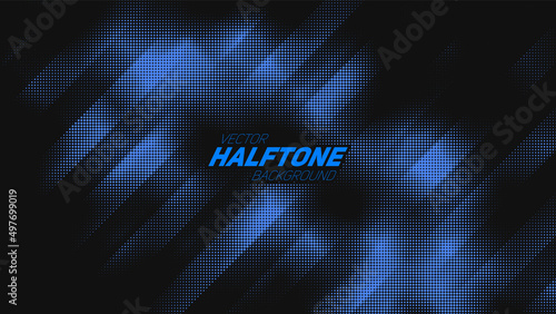 Abstract vector torn blue halftone background. Scrathed dotted texture element.
