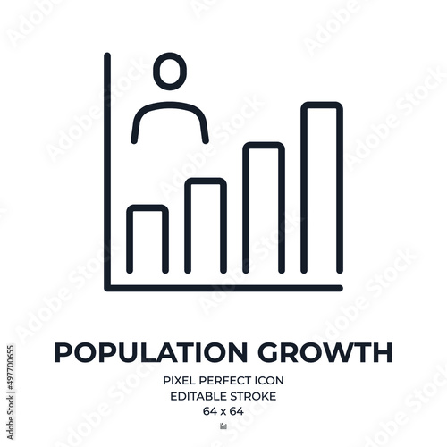 Demography statistics and population growth concept editable stroke outline icon isolated on white background flat vector illustration. Pixel perfect. 64 x 64.