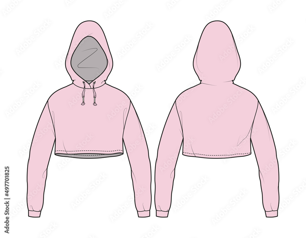 Crop Hoodie, Crop Sweater Front and Back View. Fashion Illustration ...