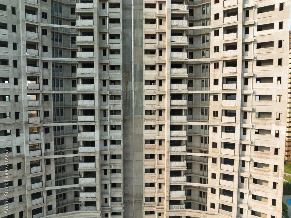 Aerial view of multistory apartment construction site in China Aerial view of multistory apartment construction site in China