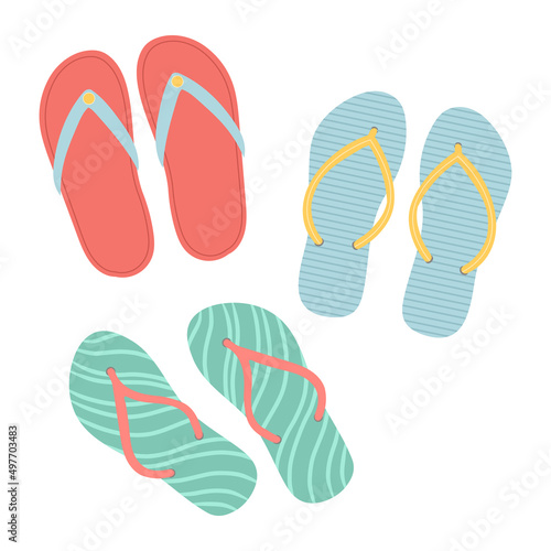 Flip flops shoes vector, slippers view from above