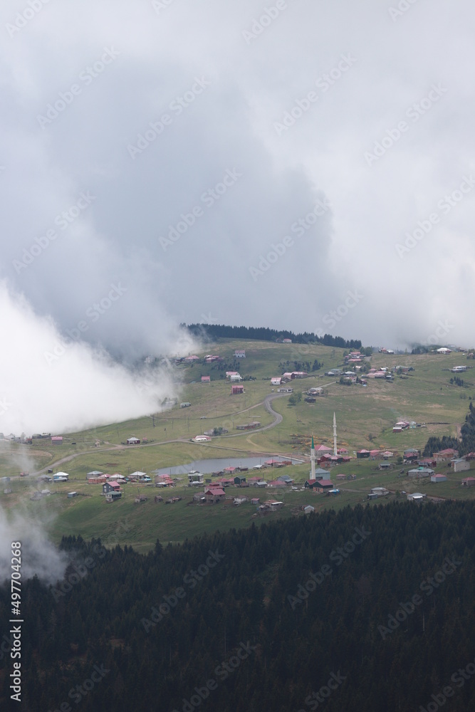 Fototapeta premium green valleys with wooden houses.Turkey