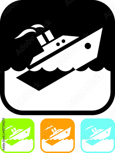 Ship sinking in the sea vector icon isolated. Boat going under the water illustration. Dangerous waters warning sign. 