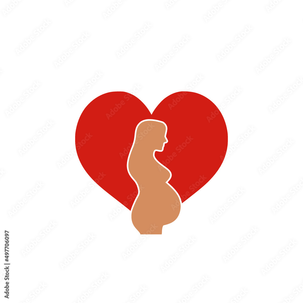 Pregnant woman and heart icon isolated on white background Pregnant woman and heart icon isolated on white background