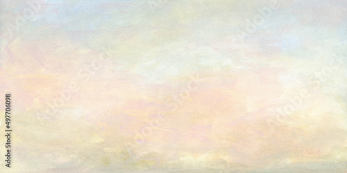 Blush Pink and Blue Pastel Sky Acrylic Painting for Banner Panorama Background Scenery, Hand Drawn and Painted