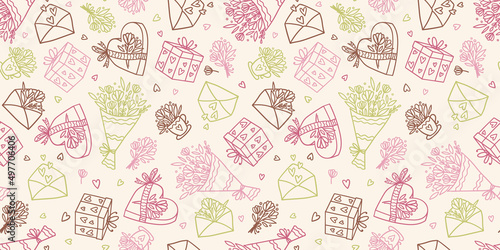 Lovely hand drawn Mother's day seamless pattern, cute hand drawn background, great for textiles, banners, wallpapers, wrapping - vector design