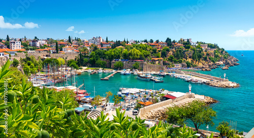 Obraz na płótnie Panoramic view of harbor in Antalya Kaleici Old Town. Antalya, Turkey w salonie