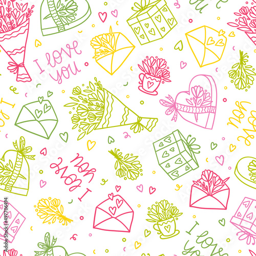 Lovely hand drawn Mother's day seamless pattern, cute hand drawn background, great for textiles, banners, wallpapers, wrapping - vector design