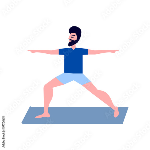 Man with beard doing yoga exercise