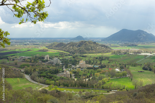 Hilly landscape. Aerial view on Terme Euganee, Padua. Green spring landscape. photo