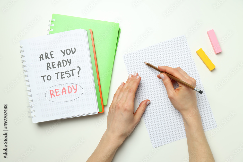Concept of exams and tests, top view Concept of exams and tests, top view