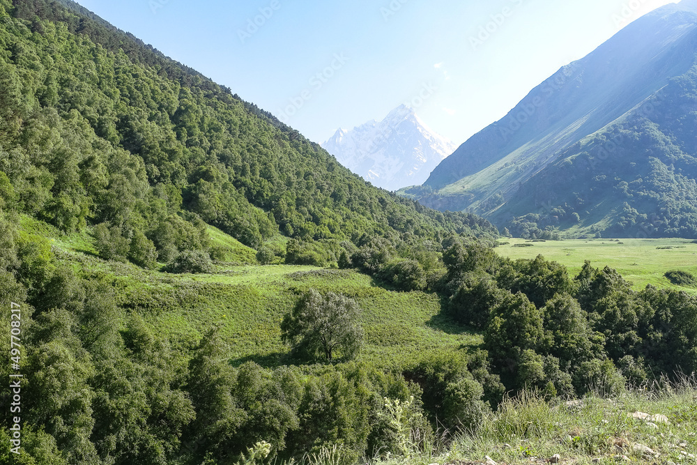 View of the Chegem gorge near the waterfall Abai-Su. Kabardino-Balkaria June 2021. View of the Chegem gorge near the waterfall Abai-Su. Kabardino-Balkaria June 2021.