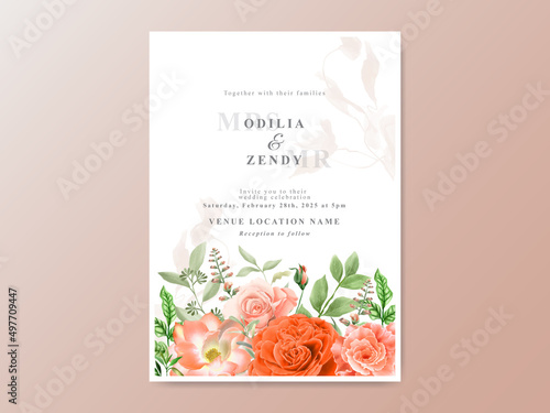 Beautiful orange flowers wedding invitation card template
