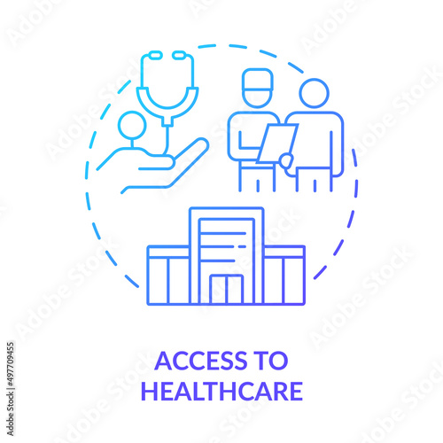 Access to healthcare blue gradient concept icon. Medical assistance. Healthcare. Refugee right abstract idea thin line illustration. Isolated outline drawing. Myriad Pro-Bold font used